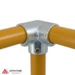 Corner tee fitting for modular pipe systems in construction and industrial use.