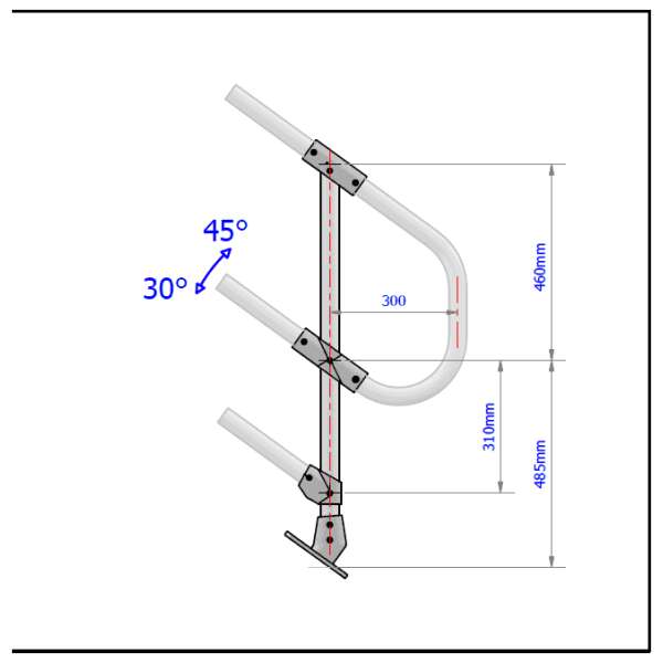 3 Pipe Railing Stair Bottom Posts - Angle Mount - Image 2