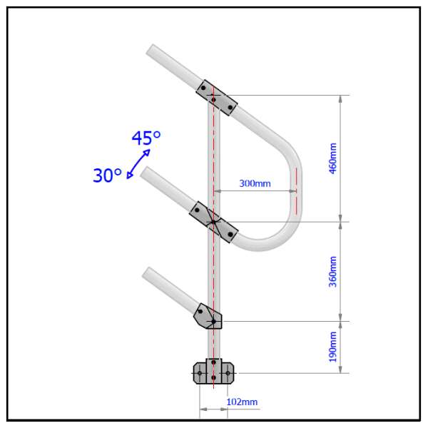 3 Pipe Railing Stair Bottom Posts - Side Mount - Image 2