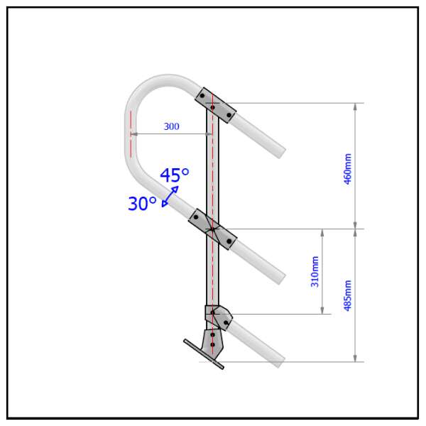 3 Pipe Railing Stair Top Posts - Angle Mount - Image 2