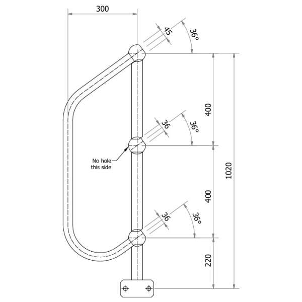 3 Rail - Angled Side Mount Post - Bottom Post