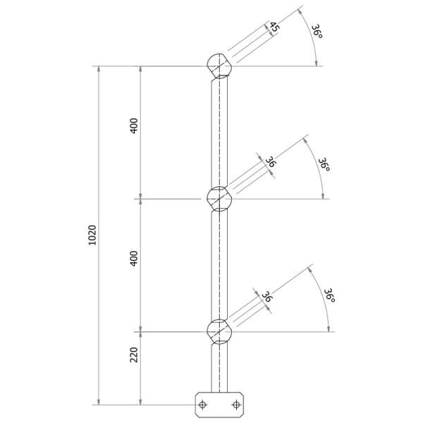 3 Rail - Angled Side Mount Post - Mid Post