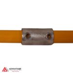 Close-up of ModuClamp 149 sleeve joiner fitting connecting two pipes.