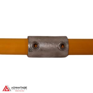 Close-up of ModuClamp 149 sleeve joiner fitting connecting two pipes.
